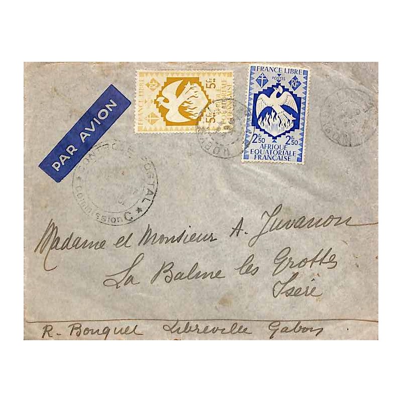 1945 Lettre 7 f. 50 Oblitération LIBREVILLE GABON