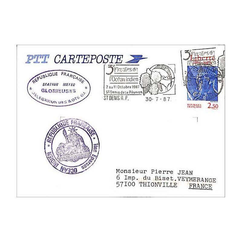 1987 Entier carte postale  Oblitération mécanique St DENIS R.P.