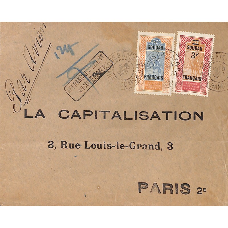 1931 Lettre avion à 3 f 50 Cachet AFFRANCHISSEMENT INSUFFISANT