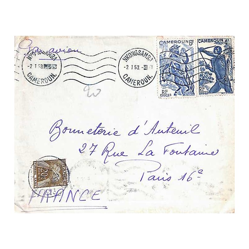 1953 Lettre 10 F Taxe France 20 f.Affr. 288