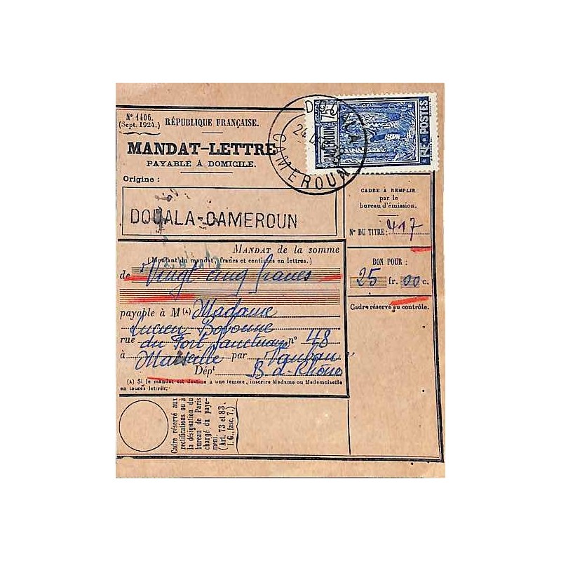 1932 Mandat-lettre DOUALA CAMEROUN