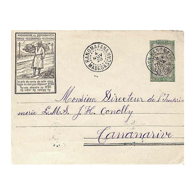 1923 Entier Enveloppe 50 c RANOMAFANA. MADAGASCAR