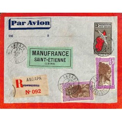 1937 Entier Enveloppe poste aérienne 8 f 65 de TANANARIVE MADAGASCAR (léger défaut)