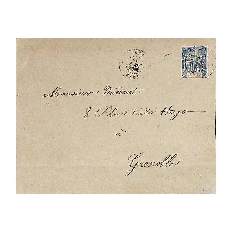 1907 INDE MAHE Enveloppe entier 15 c. groupe