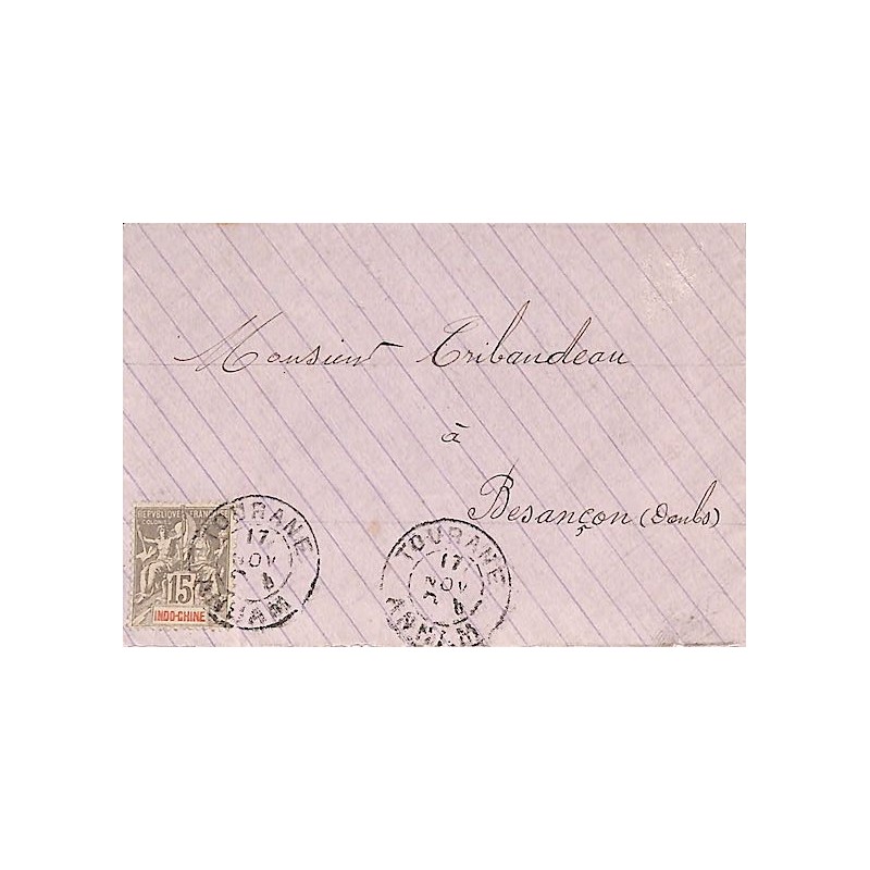 1904 lettre Indochine 15 c Oblitération TOURANE ANNAM