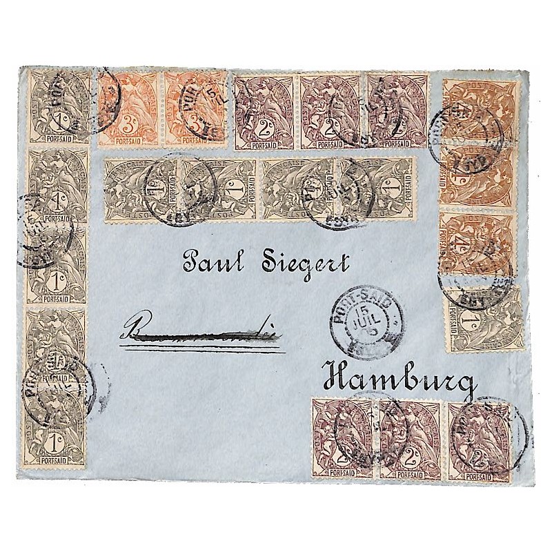 PORT-SAID EGYPTE 1905 Affranchissement multiple à 40 c. avec timbres type Blanc