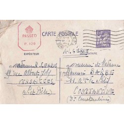 1944 oct Entier carte postale Iris 1 f 20 de Versailles pour Constantine