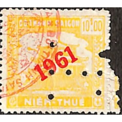 Saigon 1961 surcharge diagonale timbre fiscal régional 10 $ jaune