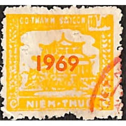 Saigon  1969  surcharge horizontale chiffres épais timbre fiscal 10 $