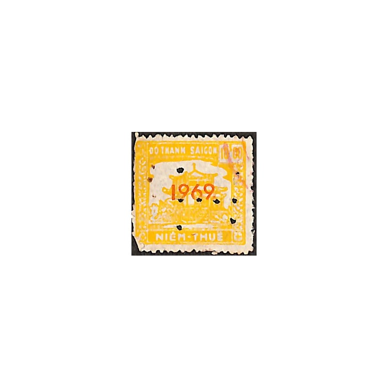Saigon 1969  surcharge horizontale chiffres minces timbre fiscal 10 $