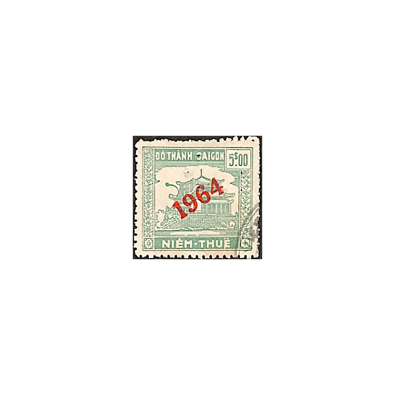 Saigon 1964 surcharge diagonale timbre fiscal  5 $