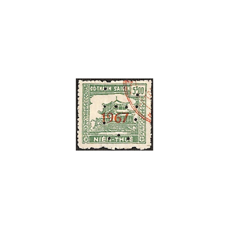 Saigon 1967 timbre fiscal local 5 $ vert surcharge horizontale