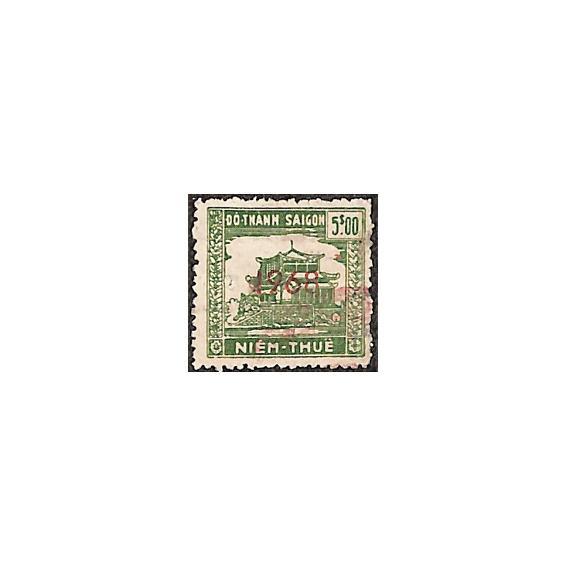 Saigon 1968 surcharge horizontale timbre fiscal 5 $ vert