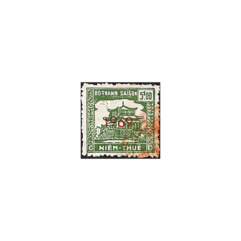 Saigon 1969 surcharge horizontale timbre fiscal 5 $ vert