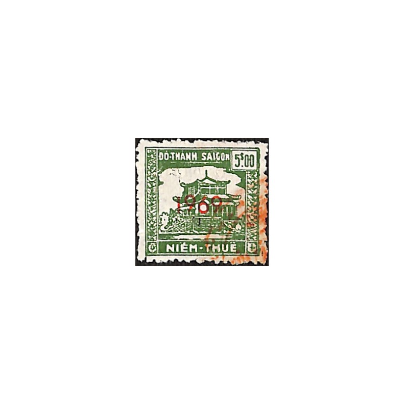 Saigon 1969 surcharge horizontale timbre fiscal 5 $ vert