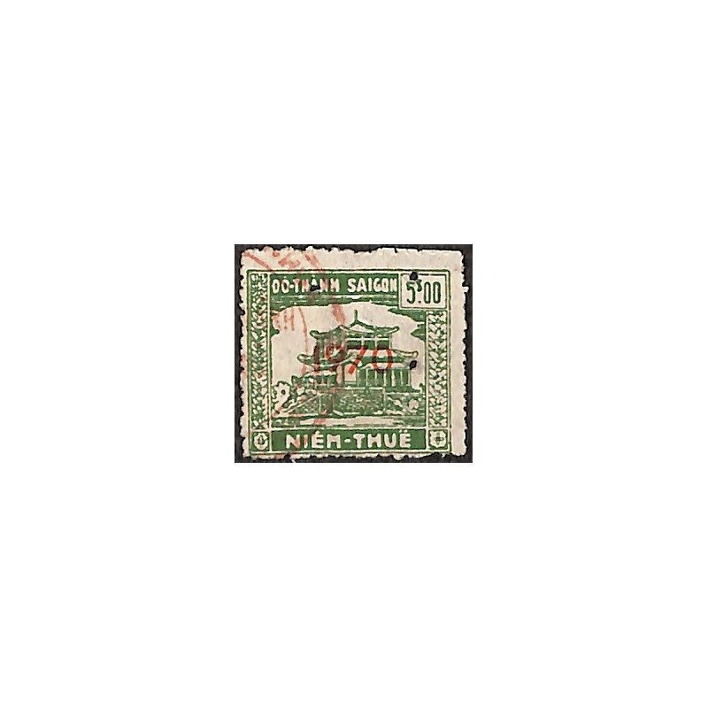 Saigon 1970 surcharge horizontale timbre fiscal 5 $ vert