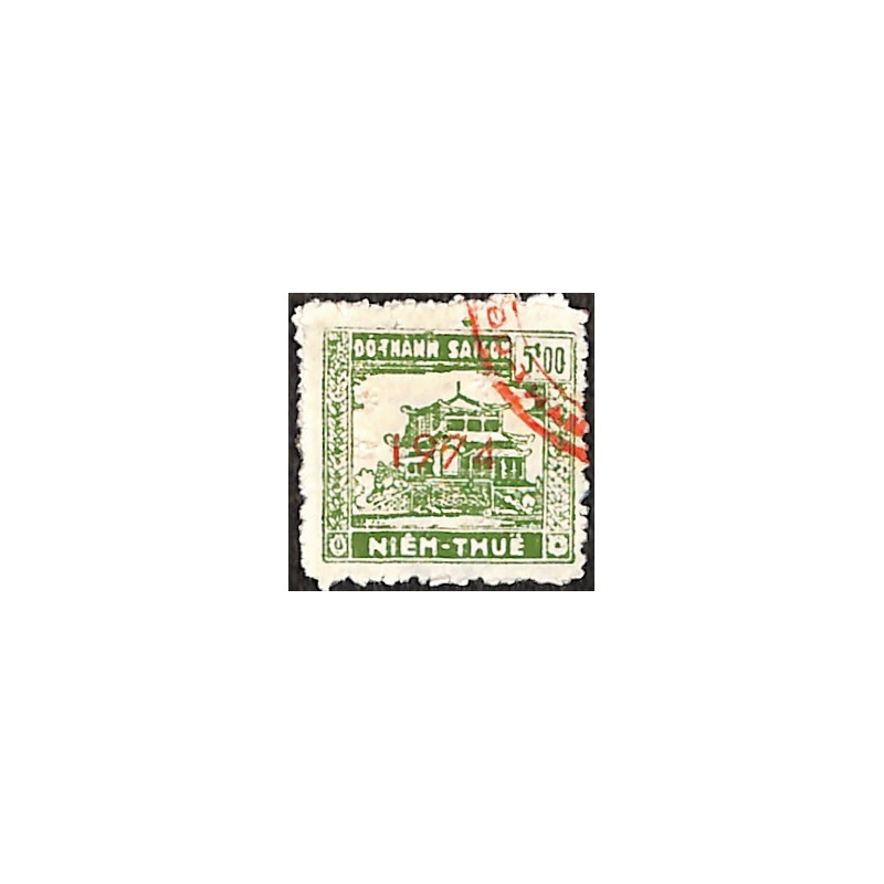 Saigon 1974 surcharge horizontale timbre fiscal 5 $ vert