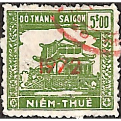 Saigon 1972 surcharge horizontale timbre fiscal 5 $ vert