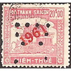 Saigon 1961 surcharge diagonale timbre fiscal local 20 $ lilas