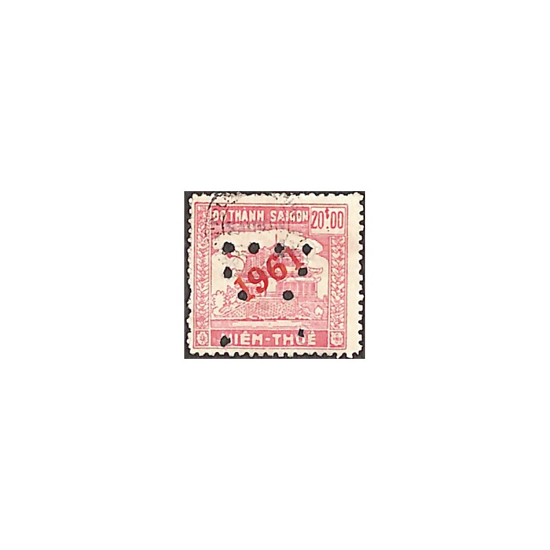 Saigon 1961 surcharge diagonale timbre fiscal local 20 $ lilas