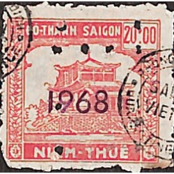 Saigon 1968 surcharge horizontale violette sur timbre fiscal local 20 $