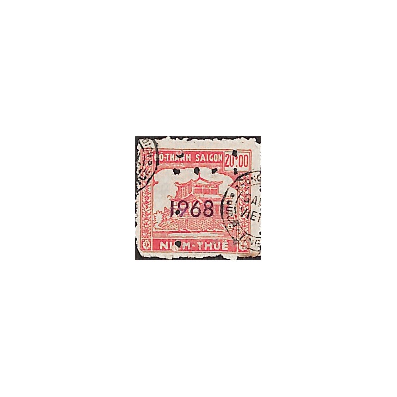 Saigon 1968 surcharge horizontale violette sur timbre fiscal local 20 $