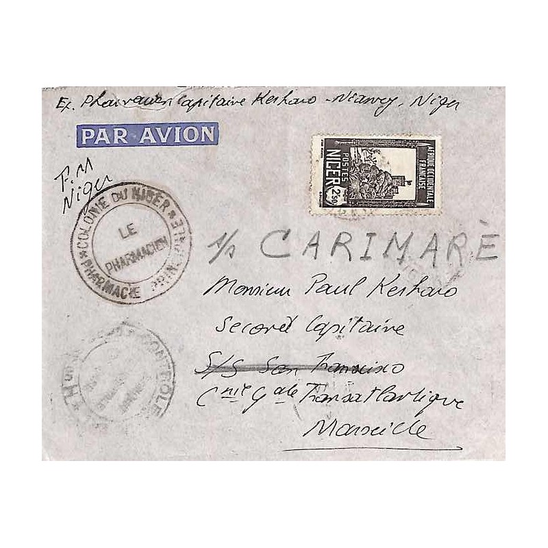 1941 Cachet COLONIE DU NIGER * PHARMACIE PRINCIPALE * LE PHARMACIEN