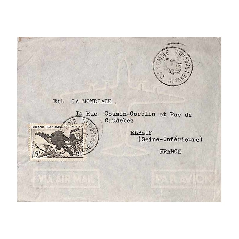 1951 lettre avec 214 seul CAYENNE GUYANE-FRANCAISE