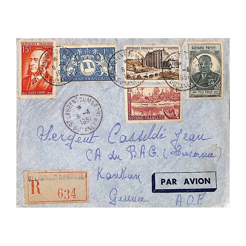 1951 Lettre  pour la Guinée affranchie 50 f.