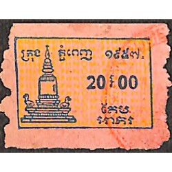 Cambodge timbre fiscal local 1957 Phnom Penh 20 $ rose et bleu
